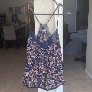 La Miel blue floral lace trim cami
